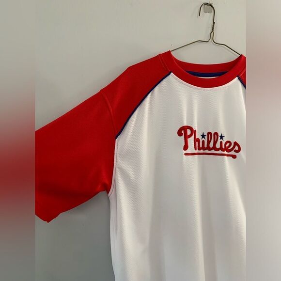 VTG Lee Sport Philadelphia Phillies Baseball Jersey Color Block White Red Blue L - Picture 3 of 10